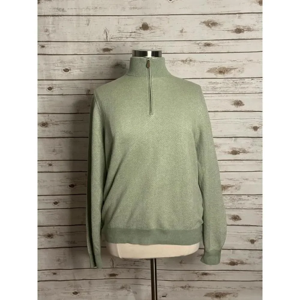 Brooks Brothers cotton/linen mock neck 1/4 zip long sleeve sweater Size Large